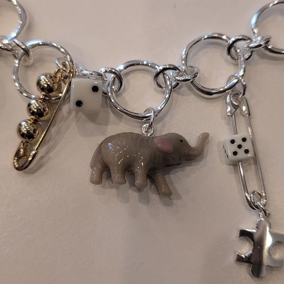 Tory Burch, Silver Charm Bracelet with Colorful Enamel Charms - Picture 3 of 4